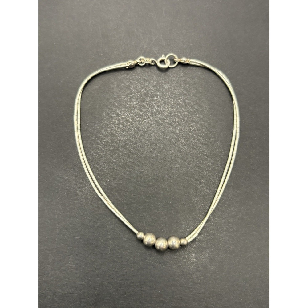 9" Sterling Silver Bead Ball Double Strand Bracelet H14